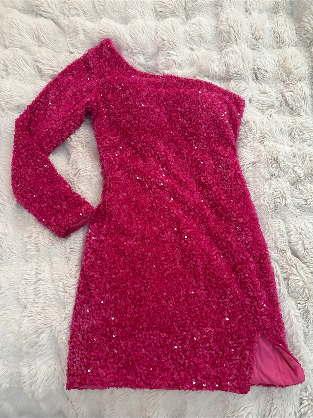Zapaka fuchsia/hot pink sequin one shoulder mini dress with slit